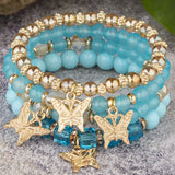 Bohemian Crystal Beads Strand Bracelets with Butterfly Charm
