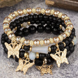 Bohemian Crystal Beads Strand Bracelets with Butterfly Charm