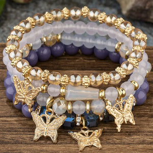 Bohemian Crystal Beads Strand Bracelets with Butterfly Charm