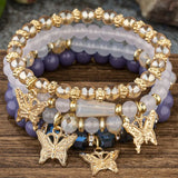 Bohemian Crystal Beads Strand Bracelets with Butterfly Charm