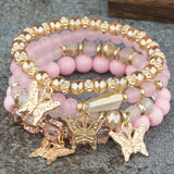 Bohemian Crystal Beads Strand Bracelets with Butterfly Charm