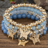 Bohemian Crystal Beads Strand Bracelets with Butterfly Charm