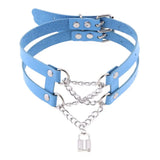 Gothic Leather Choker Chain Necklace Vintage Lock Pendant Torques Jewelry
