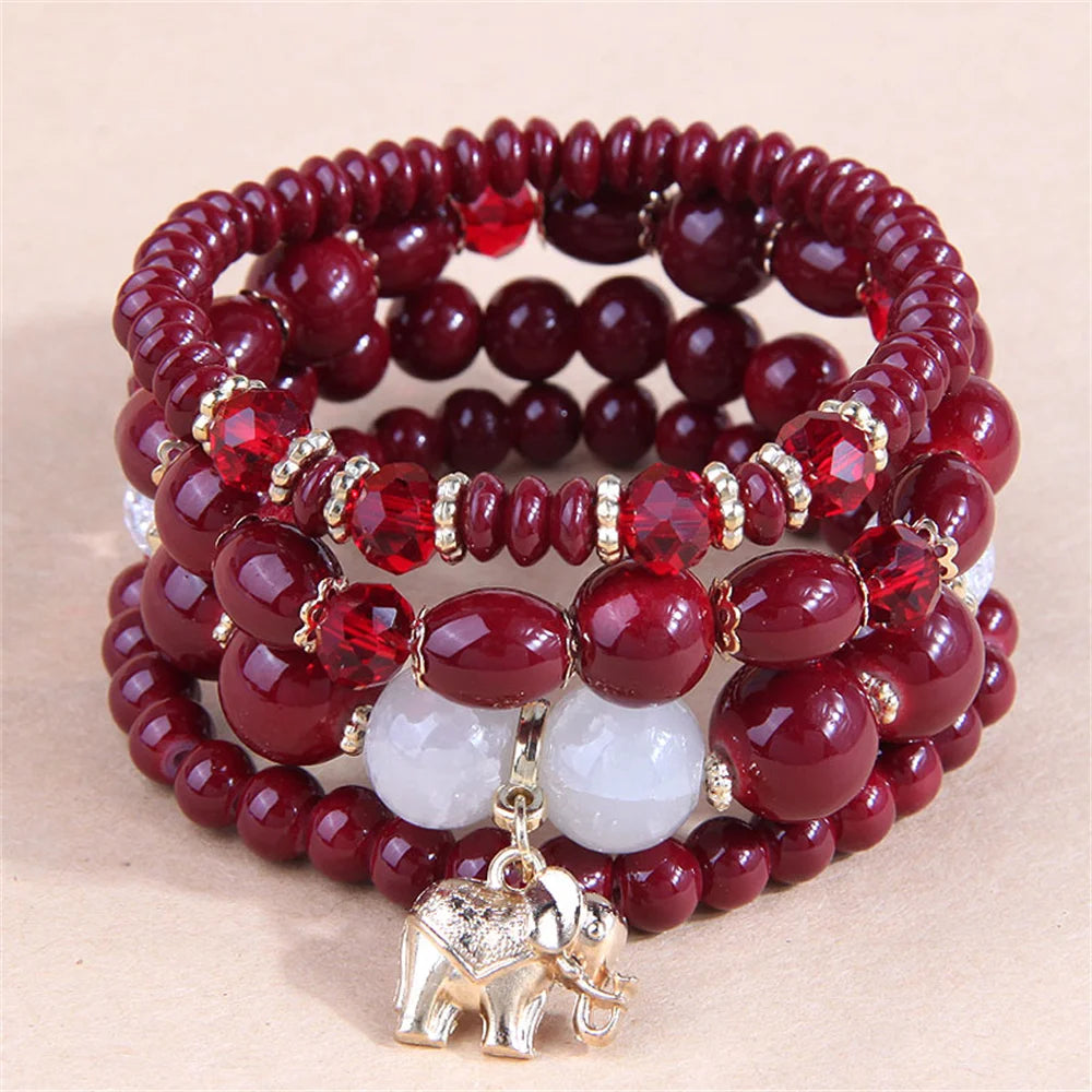 Multicolor Crystal Beads Elephant Wrap Bracelet for Women