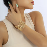 Punk Hollow Out Cuff Wide Bangles Silver Leaves Flower Bangle