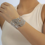 Punk Hollow Out Cuff Wide Bangles Silver Leaves Flower Bangle