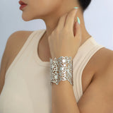 Punk Hollow Out Cuff Wide Bangles Silver Leaves Flower Bangle