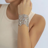 Punk Hollow Out Cuff Wide Bangles Silver Leaves Flower Bangle