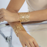 Punk Hollow Out Cuff Wide Bangles Silver Leaves Flower Bangle