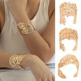 Punk Hollow Out Cuff Wide Bangles Silver Leaves Flower Bangle