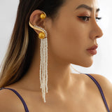 One Piece Wedding Tassel Earrings Pearl Beads Clip Ear Cuff