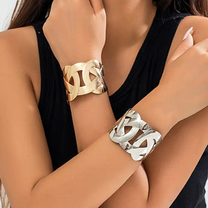 Vintage Punk Silver Bracelets Bangle Hollow Out Wide Cuff Bangles