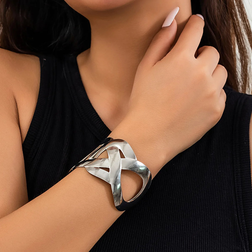 Vintage Punk Silver Bracelets Bangle Hollow Out Wide Cuff Bangles