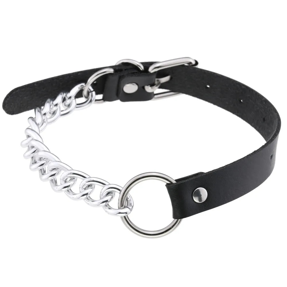 Men PU Leather Choker Necklace Gothic Collar Vintage Party Jewelry