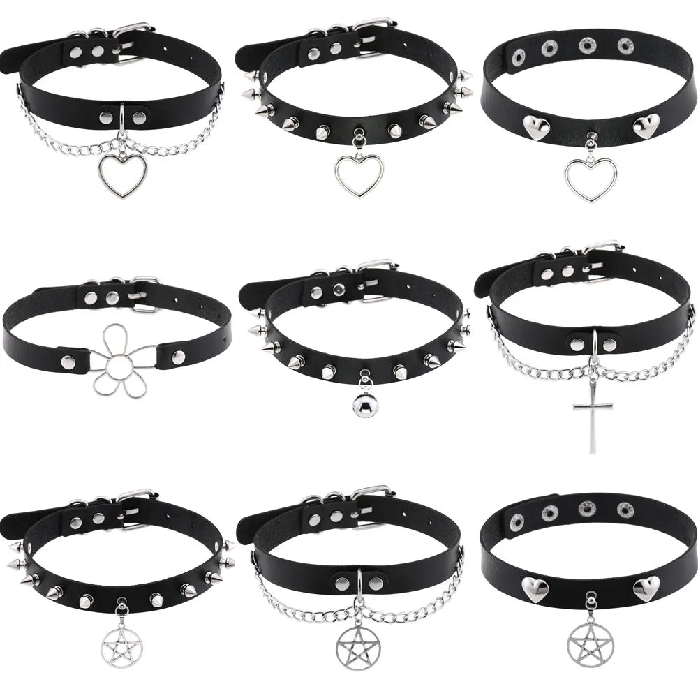 Men PU Leather Choker Necklace Gothic Collar Vintage Party Jewelry
