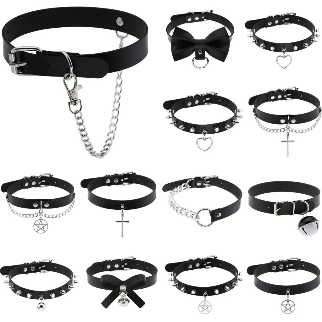 Men PU Leather Choker Necklace Gothic Collar Vintage Party Jewelry