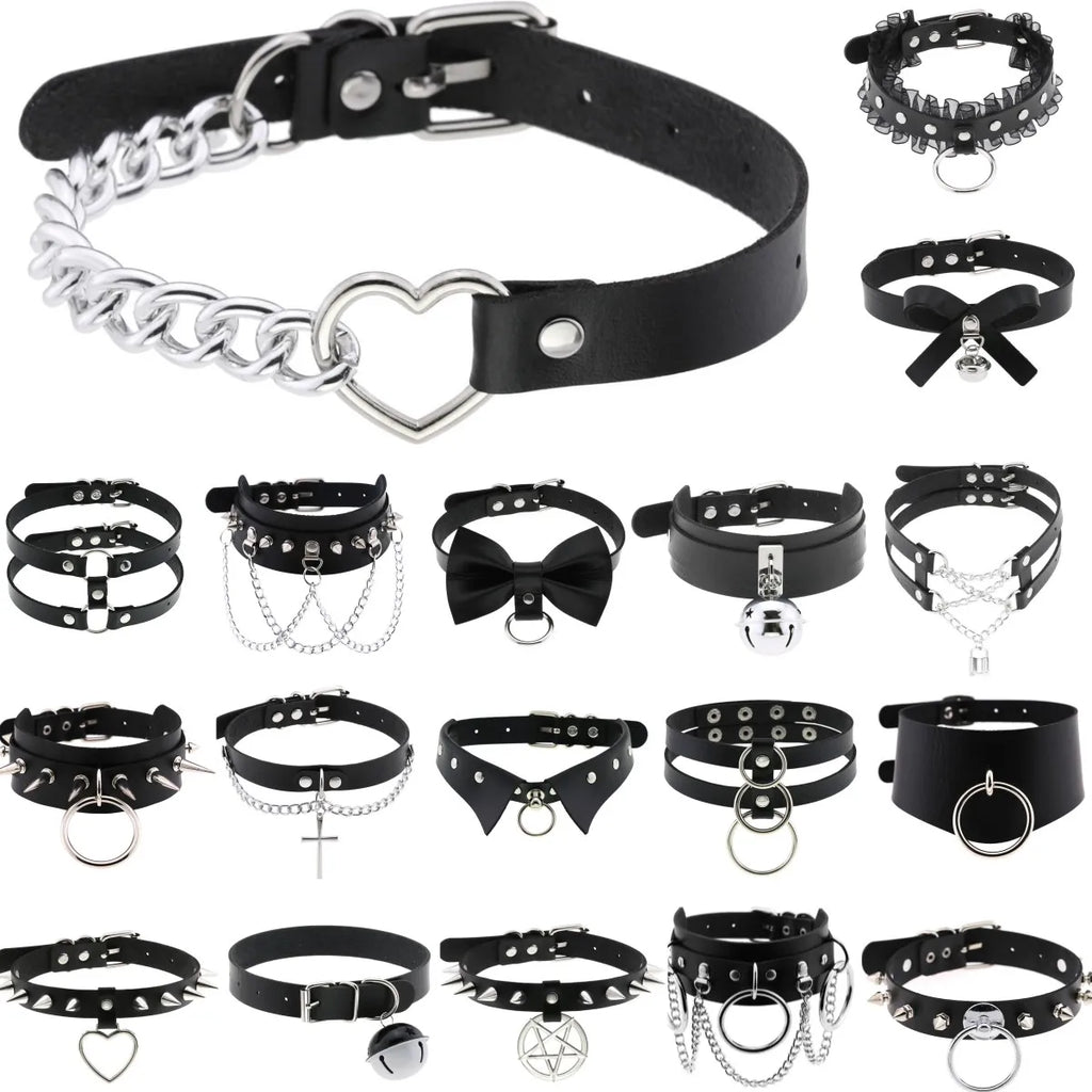 Men PU Leather Choker Necklace Gothic Collar Vintage Party Jewelry