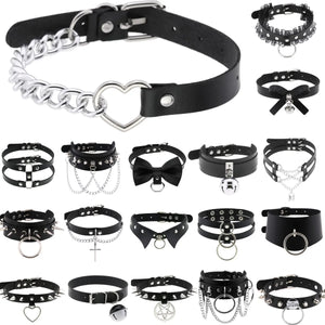 Men PU Leather Choker Necklace Gothic Collar Vintage Party Jewelry