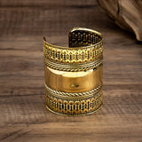 Vintage Punk Silver Carved Cuff Bangle for Women