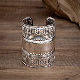 Vintage Punk Silver Carved Cuff Bangle for Women