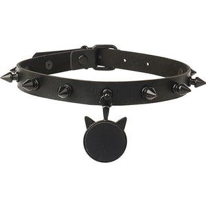 Gothic Rivet Leather Necklace Cat Head Pendant Choker