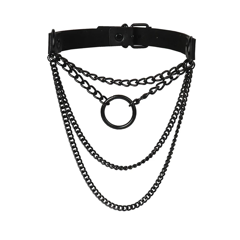 Gothic Rivet Leather Necklace Cat Head Pendant Choker