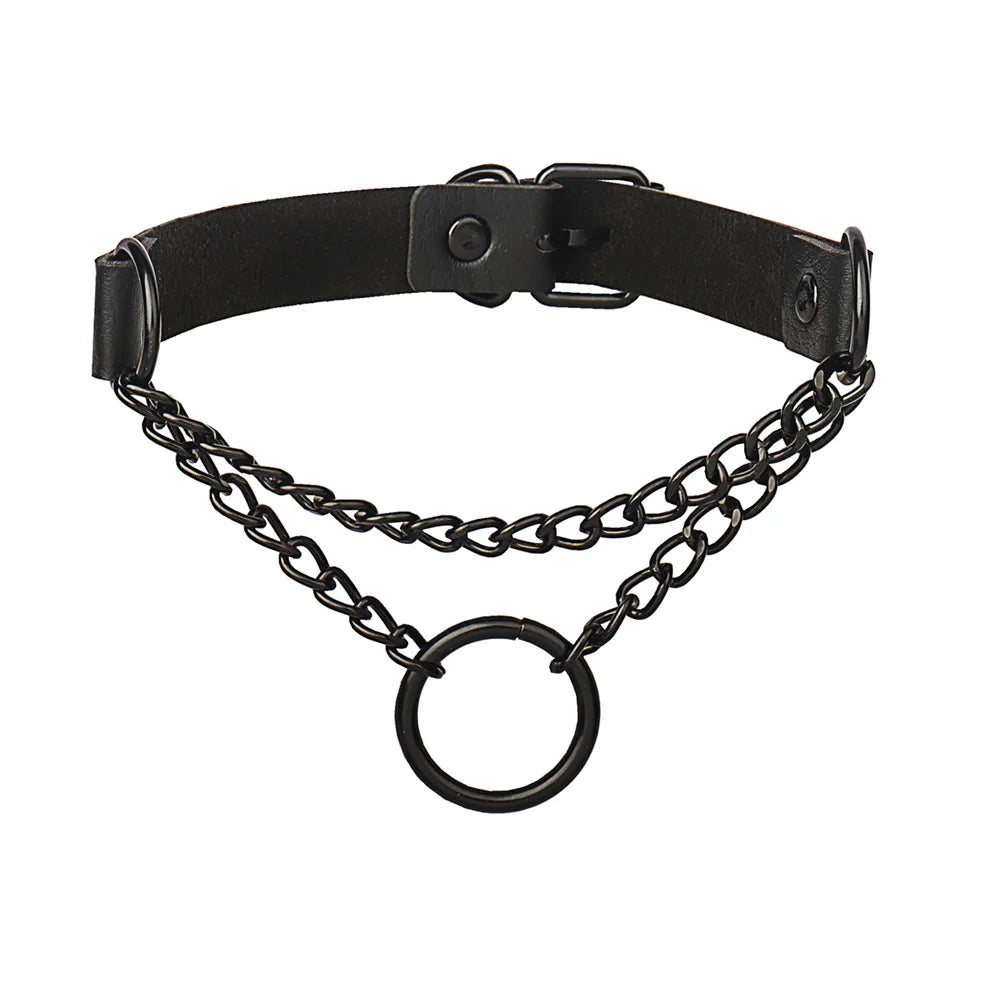 Gothic Rivet Leather Necklace Cat Head Pendant Choker