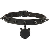 Gothic Rivet Leather Necklace Cat Head Pendant Choker