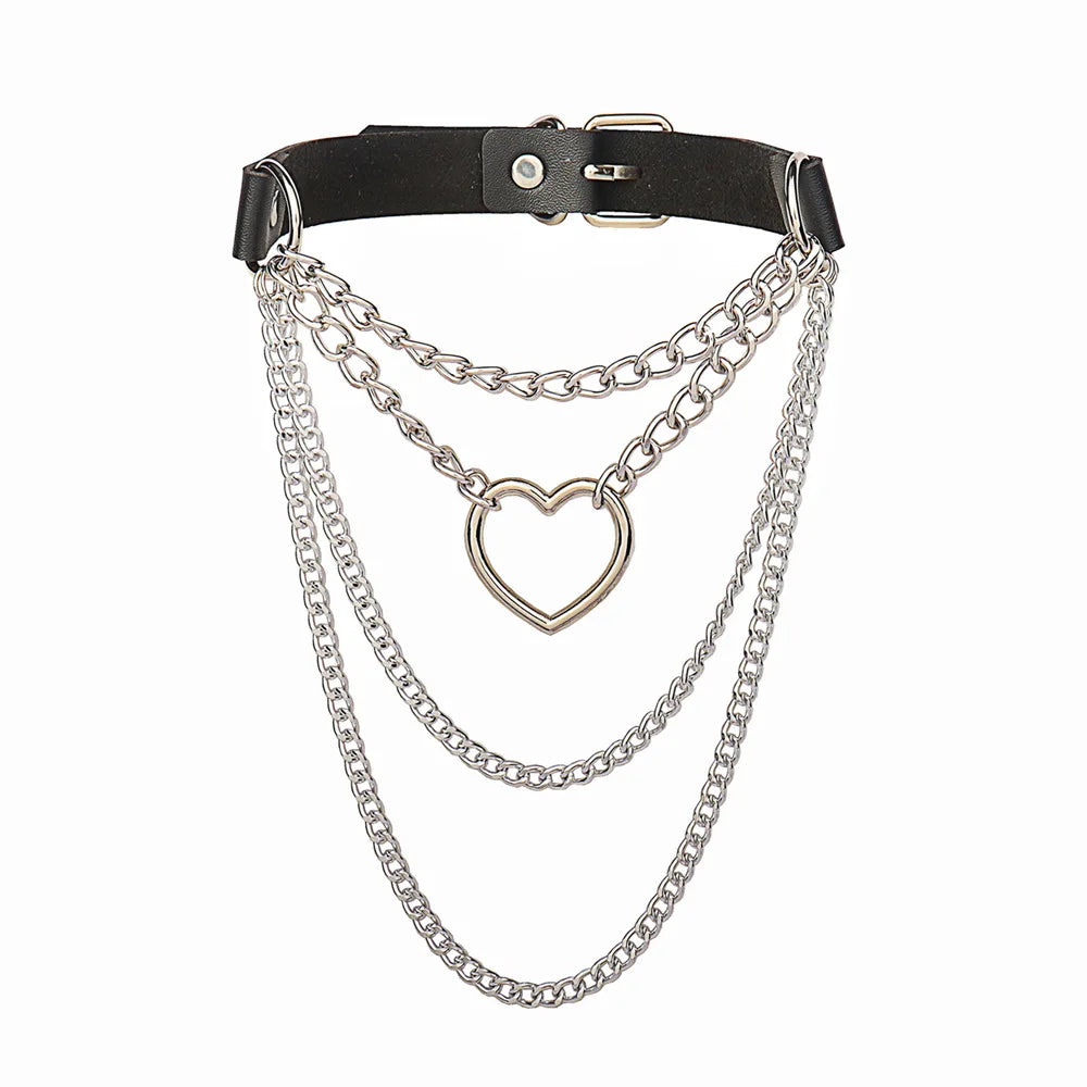 Gothic Rivet Leather Necklace Cat Head Pendant Choker