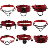 Red PU Leather Clavicle Chain Collar Necklace Harajuku Gothic Choker