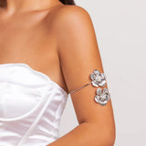 Punk Rhinestone Flower Cuff Bangles Geometric Charm Chain Bracelets