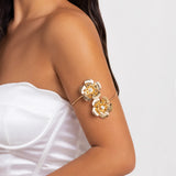 Punk Rhinestone Flower Cuff Bangles Geometric Charm Chain Bracelets