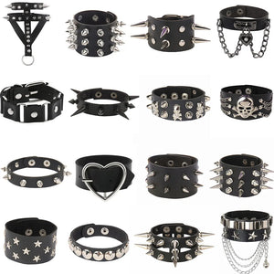 Vintage Gothic Rivet Wrap Bracelet Harajuku PU Leather Heart Chain Bangle