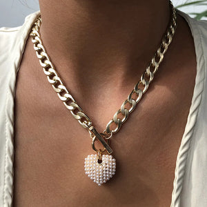 Vintage Heart Pendant Necklace Chunky Choker for Women