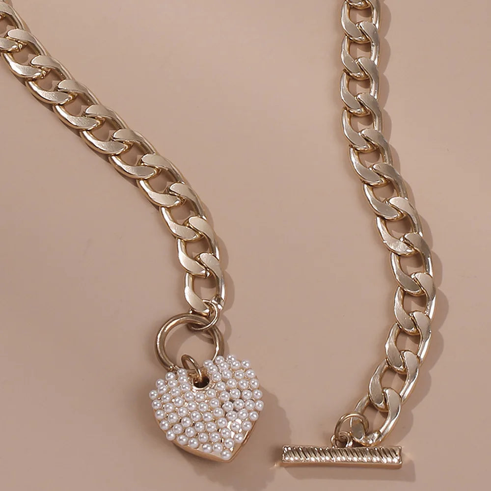 Vintage Heart Pendant Necklace Chunky Choker for Women