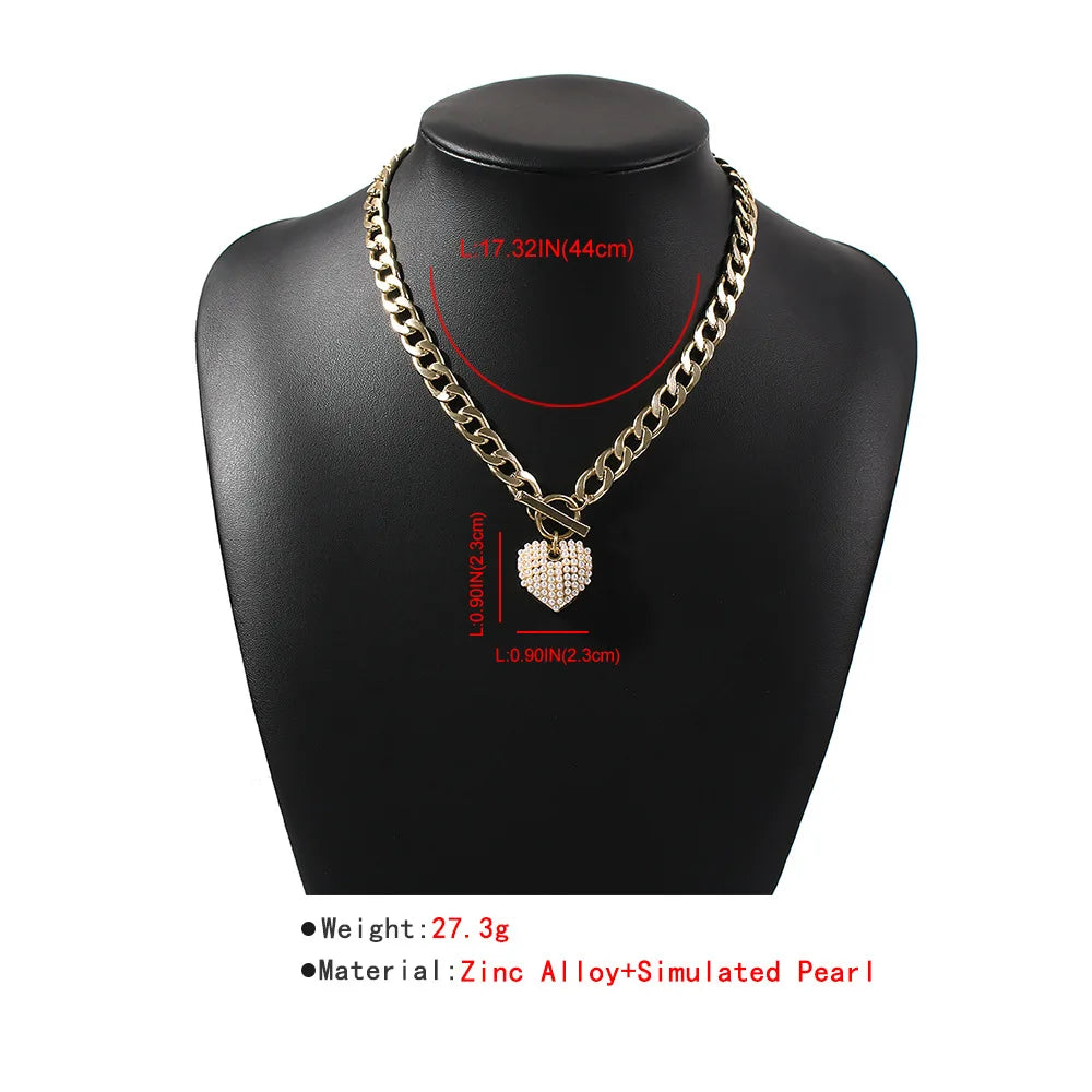 Vintage Heart Pendant Necklace Chunky Choker for Women