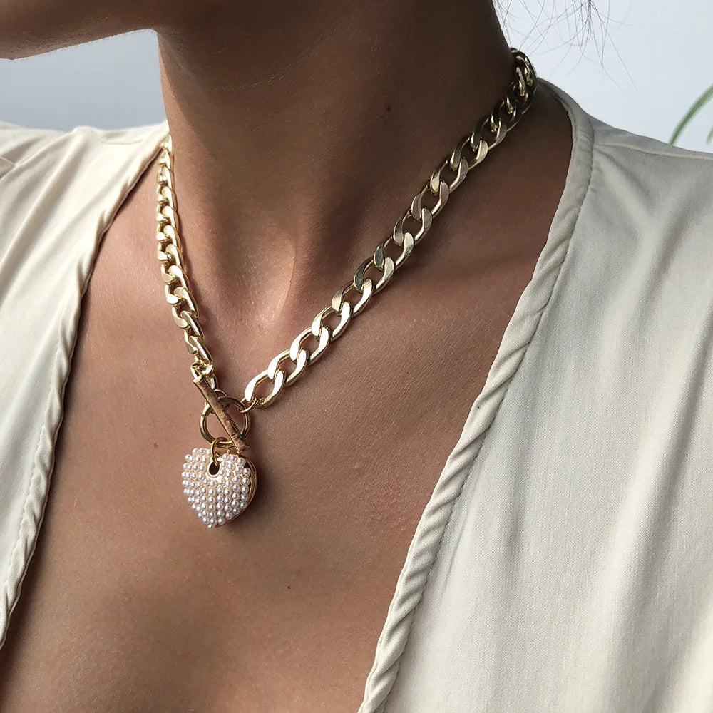 Vintage Heart Pendant Necklace Chunky Choker for Women