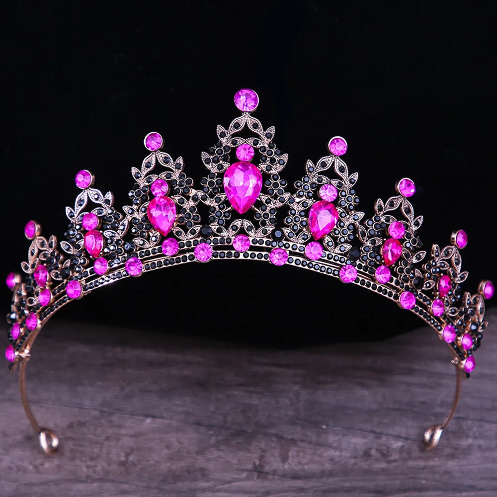 Multicolor Pink Crystal Crown Hair Accessories Tiara For Women Girls