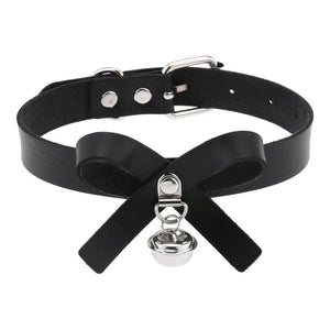 Sexy Gothic Leather Choker Chain Necklace Vintage Bowknot Bell Pendant
