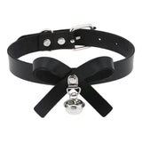 Sexy Gothic Leather Choker Chain Necklace Vintage Bowknot Bell Pendant