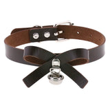 Sexy Gothic Leather Choker Chain Necklace Vintage Bowknot Bell Pendant