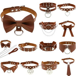 Sexy Light Brown PU Leather Heart Choker Necklace