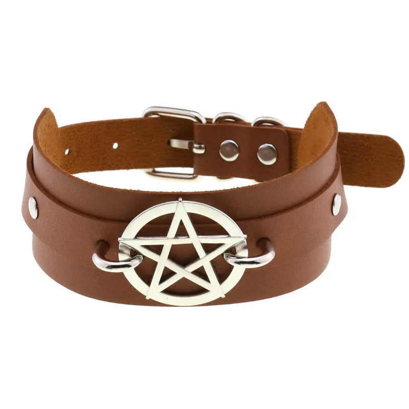 Sexy Light Brown PU Leather Heart Choker Necklace