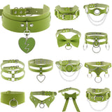 Beach Goth Green PU Leather Choker Collar Necklace