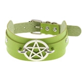 Beach Goth Green PU Leather Choker Collar Necklace