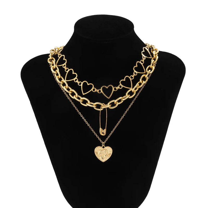 Vintage Heart Choker Necklace Silver Chain Pendant Jewelry