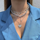 Vintage Heart Choker Necklace Silver Chain Pendant Jewelry