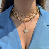 Vintage Heart Choker Necklace Silver Chain Pendant Jewelry