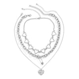 Vintage Heart Choker Necklace Silver Chain Pendant Jewelry