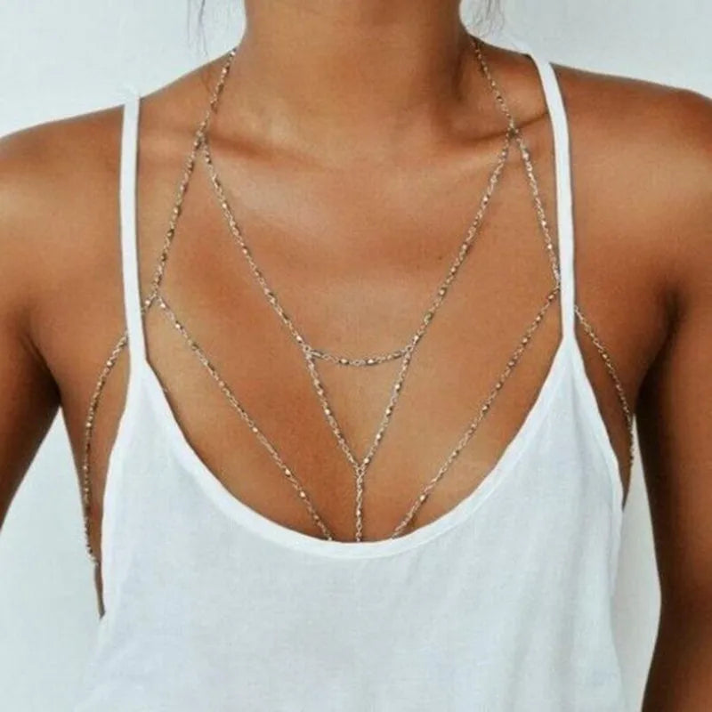 Vintage Boho Silver Body Chain Necklace Women